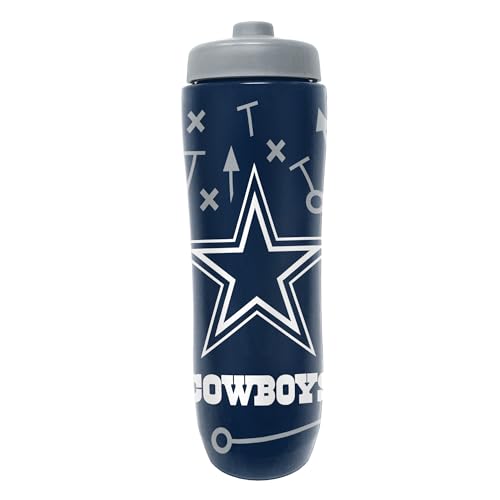 Image of Party Animal NFL Football Squeeze Bottle, 32 oz, Dallas Cowboys | Slim, lightweight BPA-free sports water bottle with quick-flow squeeze; fits backpacks & cup holders for kids or adults