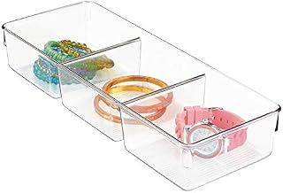 iDesign 60730EU Linus Drawer Organiser, Plastic Drawer Divider With 3 Separate Compartments, Accessories Storage Tray, Clear, 5.5-cm by 12.5-cm by 33-cm