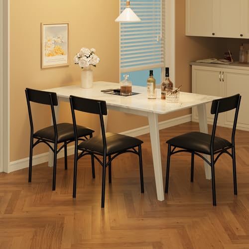 Image of Garvee Dining Chairs Set of 2, Comfy Dining Room Chairs with Padded Seat and Backrest, Upholstered Kitchen Chairs with Metal Legs for Kitchen and Dining Room