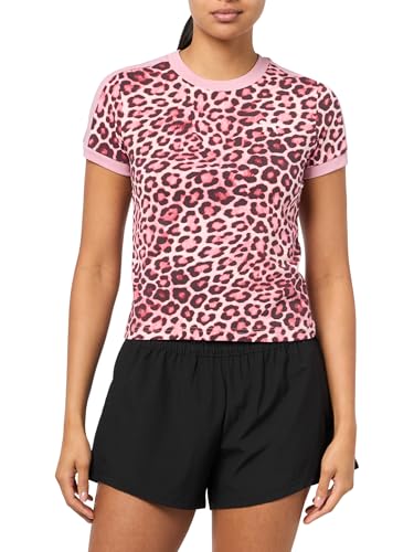 PUMA Women's T7 Leo Luxe Slim Tee, Poised Pink-Ruby Shimmer All Over Print AH25