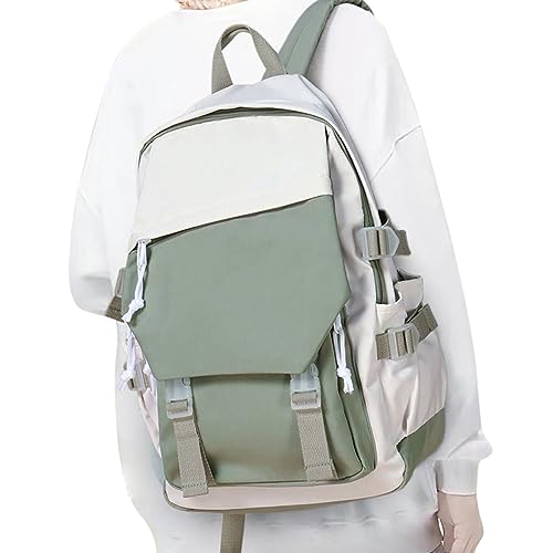 coowoz School Backpack Kids College Aesthetic Cute Backpack Lightweight Casual Daypack Laptop Backpacks Men Women Rucksack Sport High Middle School Bookbag for Girls Boys Gray Green white