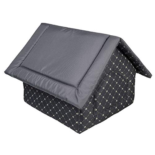 Elegant Hundehöhle, Hundehütte | Größe XL: 44 x 55 x 43 cm | Farbe: Schwarz - Muster: Pfoten | Hundehaus für mittlere und Große Hunde | Katzenhaus, Katzenhöhle