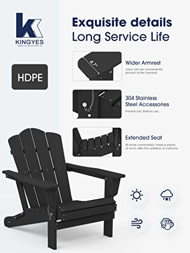 Kingyes Hdpe All-Weather Folding, Outdoor Patio Weather Resistant Adirondack Chair For Deck Lawn Fire Pit, Black #TOP3