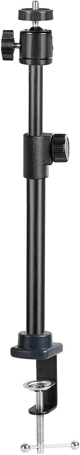 SNOWDECOR Desk Camera Mount Stand, Tabletop C Clamp Stand,14-26 Inch Adjustable,Aluminum Light Stand with 360degree Rotatable Ball Head,1/4in Screw Tip for DSLR Camera, Ring Light, Panel Black, ZJ-US