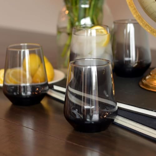 Image of 450 ML Water Premium Black Glasses Modern Bar Cocktail &Mocktail Drinking Glasses, Highball Lead-Free Glasses, Tumblers for Water,Beer Set of 4