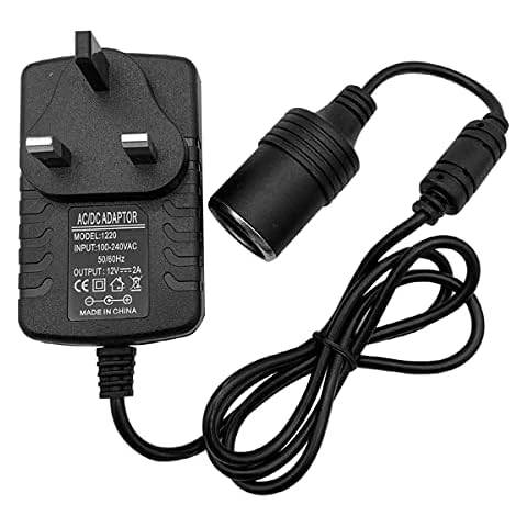 Car Cigarette Lighter DC Adapter Mains Plug to 12V DC Car Power Adapter 100V-240V to 12V 2A Power Socket Adapter Converter Household Cigarette Lighter Socket Power Adapter Charger UK Plug Cover