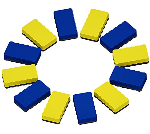 Attmu Magnetic Whiteboard Dry Erasers, 12 Pack - 6 Blue and 6 Yellow, 2.2 x 4 Inches Each