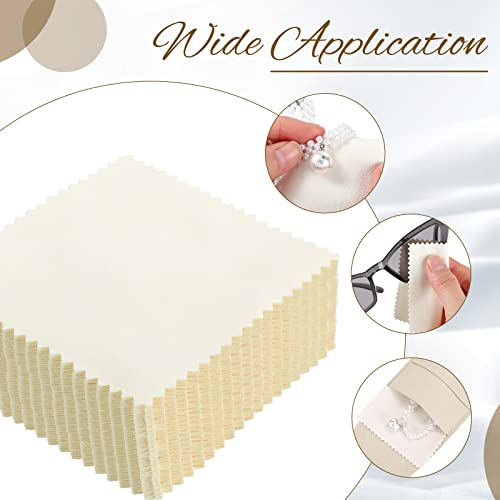 120 Pcs Microfiber Jewelry Pouch 8x8cm Packaging Bag Luxury Gift Fixed Strap Envelope Style Packaging with Cleaning Cloth(Beige)