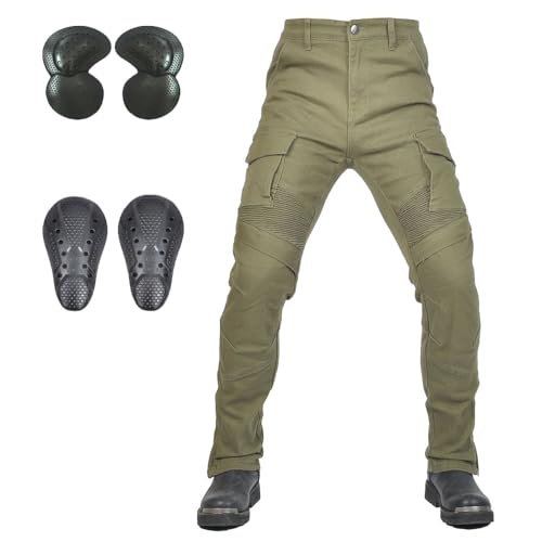 Men's Motorcycle Riding Pants Denim Jeans Protect Pads Equipment with Knee and Hip Armor Pads ?Detachable CE Armor Pads Green