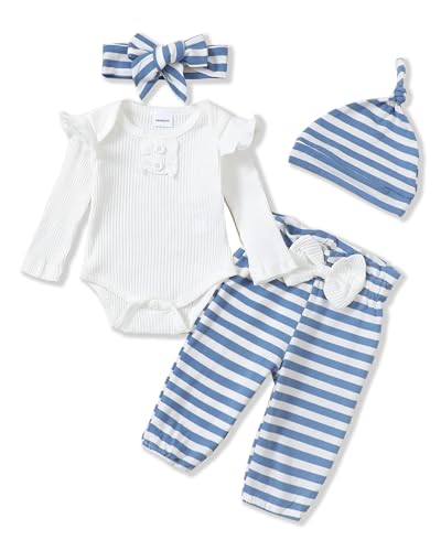 Image of Renotemy Newborn Baby Girl Clothes Outfits Infant Romper Ruffle Floral Pants Cute Toddler Baby Girl Clothes Set