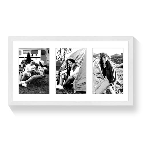 9x18 Oak Wood Picture Frame - 9x18 Photo Frame with Mat Display 3Pcs 5x7 Photos, 5x7 Picture Frame Wood, Natural Solid Wooden Picture Frames for Wall Art Photo and Prints(1 Pack, White)