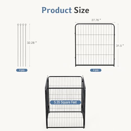 Image of DUMOS Dog Playpen 32 Inch 4 Panels Indoor Outdoor Metal Pet Fence | Foldable Dog Play Pen with Door, Portable Exercise, RV Camping, Puppy Small Medium Dogs