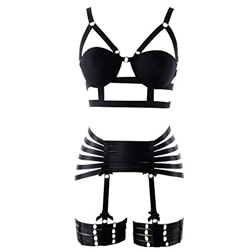 Full Body Harnas Bra Kousenband Set kooi Vrouwen Punk Gothic Lingerie Festival Rave Fotografie Dans Accessoires Plus…