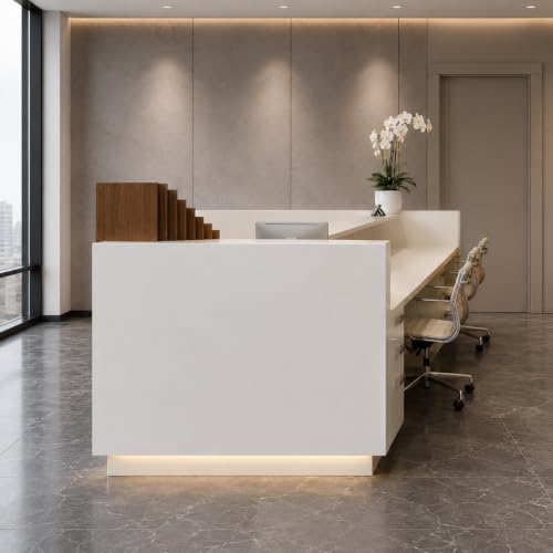 Image of Modern Luxury Reception Desk Counter for Office Lobby, Hotel Front Office, Clinic, Corporate Workspace, Co-Working Space - (RCT-204 MDFL L8W2)