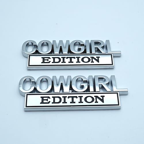 Image of 2pcs Metal Cowgirl Edition Side Rear Front Hood Trunk Emblem 3D Badge Decal Sticker Replacement for Universal Car Truck SUV (Silver Black)