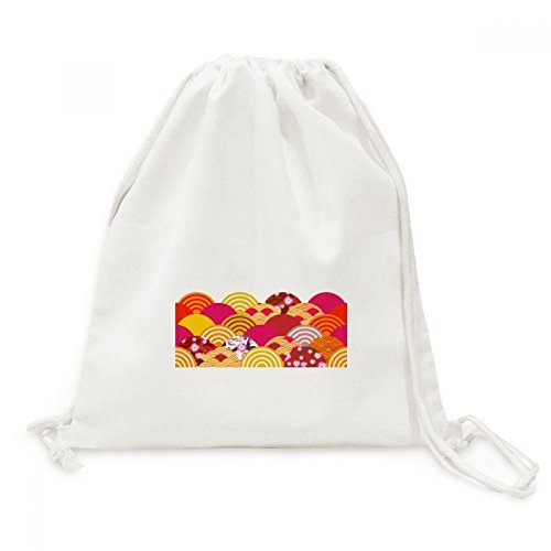 Sac à dos à cordon Sakura géométrique en toile de voyage