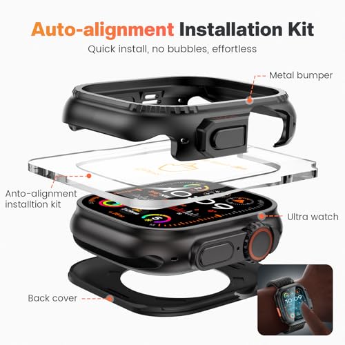 Goton Metal Case for Apple Watch Ultra 3/2/1 49mm Screen Protector, Rugged Bumper Tempered Glass with Back Cover Compatible with 2025 Ultra3