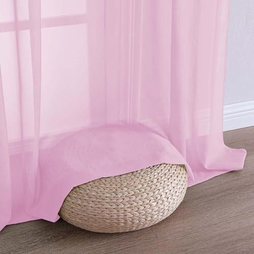 Image of OVZME Light Pink Bedroom Curtains 96 Length for Farmhouse, 59 Inch Extra Wide Light Filtering Voile Drapes Light Airy Window Decor for Patio Door Living Room Bedroom Dining, 59Wx96L Inches