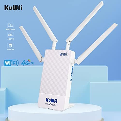 KuWFi 4G Router With SIM Slot Outdoor Router,300Mbps 4G WiFi Router,CPE Cat4 High Gain Four antennas Waterproof LTE Router,Support Port Mapping DMZ Setting Work with 48V POE Switch POE Camera