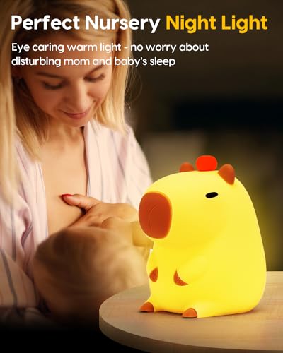 Image of Amaredom Capybara Night Light,Cute Capybara Lamp,Silicone Dimmable Nursery Nightlight,Rechargeable LED Bedside Lamp with 20 Minutes Timer & Tap Control Baby Girls Women Bedrooms,Living Room,Yellow