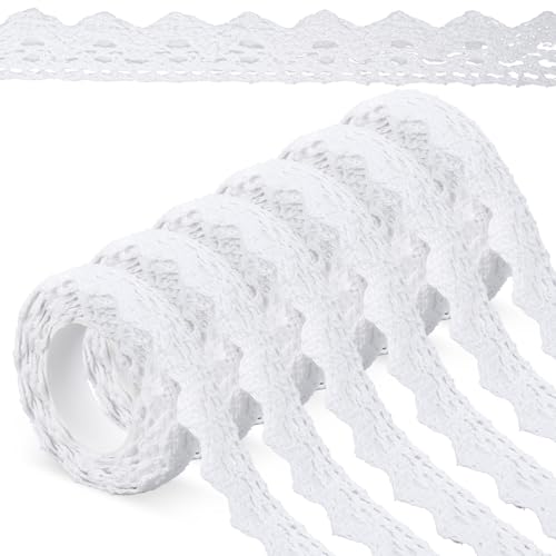 DOPENSPI 6 Rollen Bordüre Selbstklebend Spitzenband, 10,8m Vintage Spitzenband weiß Spitze Dekoband Spitzenborte weiß Stoffband Selbstklebend für Hochzeit Basteln DIY Scrapbooking Handwerk Dekoration