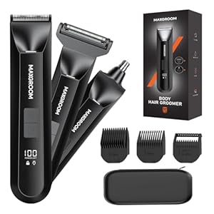 MAXGROOM 3 in 1 Manscape Body Hair Trimmer for Men, Pubic Hair & Ball Shaver with Controllable LED Light, IPX7 Waterproof Body Groomer, LED Display USB Type-C Rechargeable