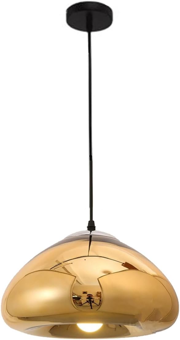 Modern Gold Glass Pendant Light Fixture 11.8in Spherical Hanging Lamp for Dining Room Kitchen Island Bedroom Corridor Bar (Gold)