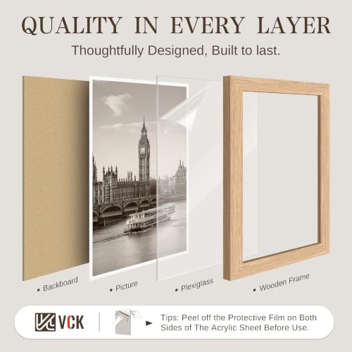 Image of VCK 18x24 Poster Frames Natural Oak - Wide Border Wood Picture Frame, Multi-Directional Display Family Photos, Office Prints, Studio /Gallery Artwork, Woodgrain Series, Wall Hanging, Set of 6