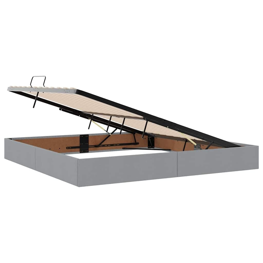 Cama de almacenamiento con colchón de 200 x 200 cm, cama tapizada con gran cajón, cama doble hidráulica, gris claro, marco de metal estable, incluye somier de láminas