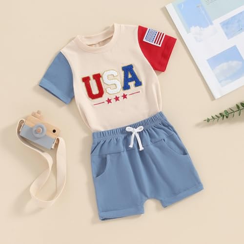 4th Of July Baby Boy Outfit Infant T Shirt Shorts 2pcs Set Toddler Fourth Of July Outfits Kids Summer Cute Clothes3