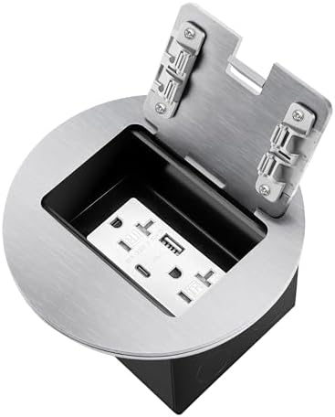 Recessed Floor Outlet Box 4.8A USB A+USB C 20A Receptacle, Silver