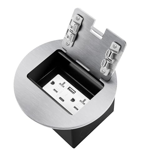 JACEPFY Floor Outlet Recessed Floor Outlet Box Fast Charging 4.8A USB A+Type C Port 20 Amp Receptacle Kit (USB, Silver)