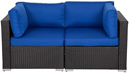 Peach Tree Wicker Loveseats Patio Sectional Corner Sofa Rattan Outdoor Thick Sofa Set