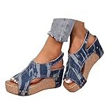 Women Wedge Sandals Women's Open Toe Espadrilles Platform Ankle Strap Comfortable Cork Heeled Wide Width Wedges Cork Shoes Casual Summer Dress Shoes Ladies Wedges Boho Beach Sandals (A-Blue, 7.5)