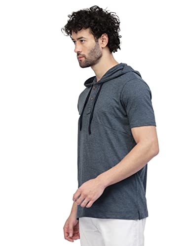 Image of Kalt Men Half Sleeves Cotton Blend Colour Block Hoodie T-Shirt