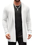 Runcati Mens Cardigan Sweater Shawl Collar Cable Knit Cardiagn Long Winter Open Front Sweaters with Pockets White