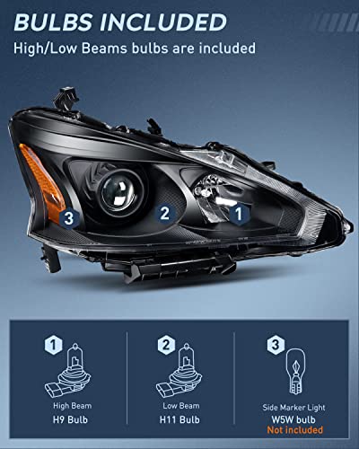 Image of Nilight Headlight Assembly for 2013 2014 2015 Altima 4 Door Sedan Advance Base Exclusive SL S SV Sense Replacement Headlamp Clear Projector Black Housing Amber Reflector