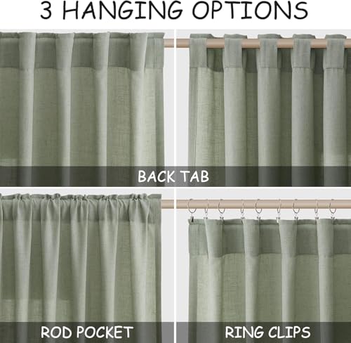 Image of Nanspring Extra Long Linen Curtains 132 Inch for Living Room Desert Sage