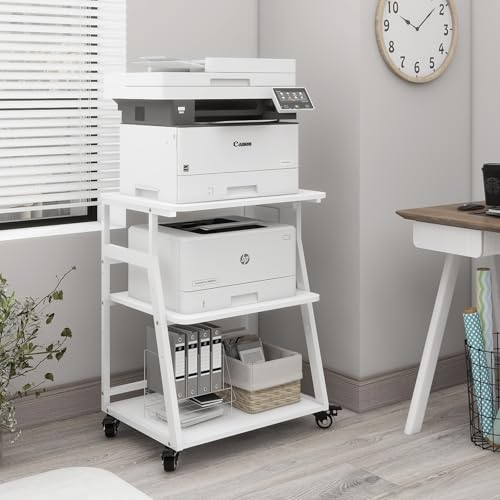 Image of Natwind 3 Tier Large Printer Stand, 24 inchx20 inch, with Charging Station,White