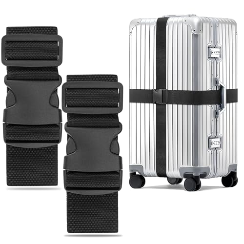 WISYOK Luggage Straps Extended, 2 Pack Suitcase Straps Personalised, Adjustable Case Strap for Suitcase, Luggage Belt with Quick Release Buckle, Suitcase Identifier for Travel, Flight (Black)