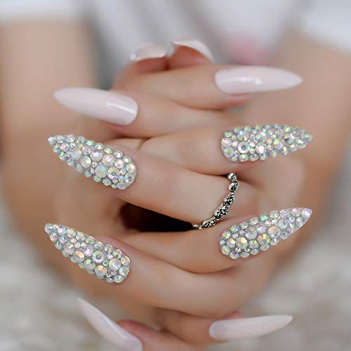 Amazon Com Glamour Rhinestone Extra Long Fake Nails Pink Gel Uv Press On Nails Customized Handmade Design Artist False Nail 24 Pieces Beauty Personal Care
