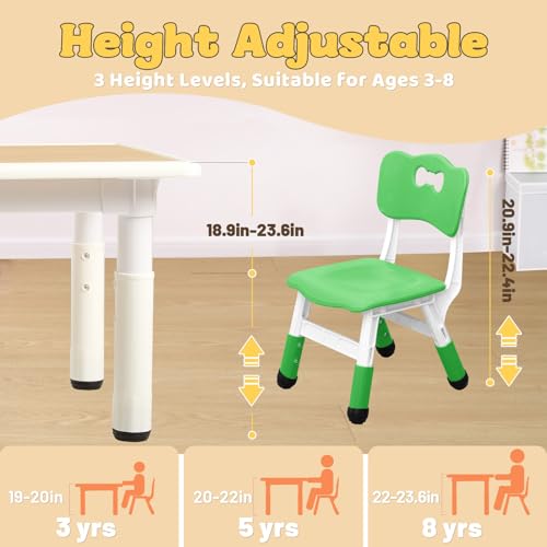 FUNLIO Kids Table and 4 Chairs Set for Ages 3 8 Height Adjustable Toddler Table and Chair Set Easy to Wipe Arts Crafts Table for ClassroomsDaycaresHomes CPC CE Approved5 pcs Set Multicolor