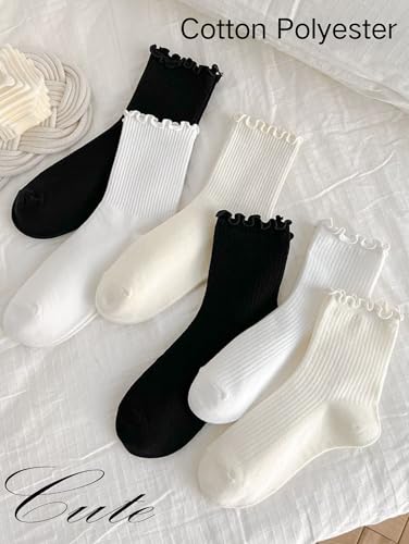 Image of Women Girls Ruffle Cute Frilly Socks Turn-Cuff Ankle Crew Casual Socks