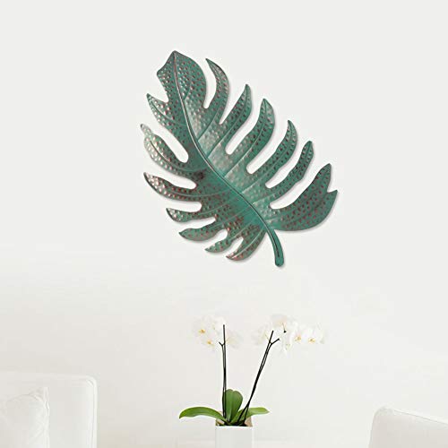 Décoration murale en fer en forme de feuille bleue Cocoarm de 42 cm avec vis de montage