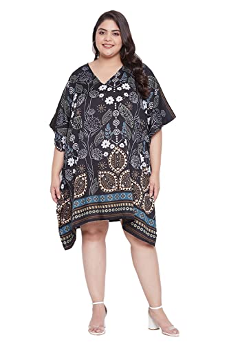 Image of Oussum Short Caftans for Women Plus Size Kaftan Tunic Tops Polyester Summer Beach Clothing Mini Cover Ups Dress for Ladies