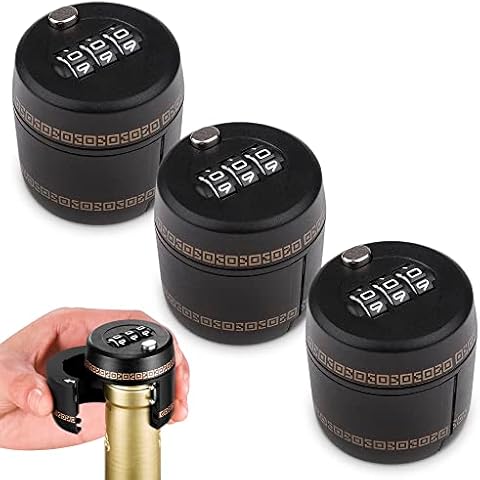 3 Pcs Wine Bottle Lock Cap - 1-1.1in Soda Lock Cap Liquor Bottle Locking Caps - Password Bottle Security Cap Locks Plastic Wine Bottle Tops - Drink Lock Wine Bottle Locking Cap Liquor Bottle Lock Cover