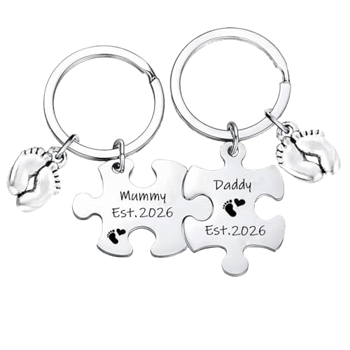Nfyxcaz New Parents Keyring Daddy Mummy To Be Gifts Pregnancy Announcement Gifts for New Mum Dad First Time Mum Present Est 2026 Keychain