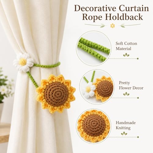 Image of SATYAM KRAFT 1 Pc Artificial Sunflower Crochet Hanging Ornament for Home Decor | Handmade Sunflower Car Mirror Hanging Accessory | Crochet Flower Car Dashboard Decoration | Home, Window, Door