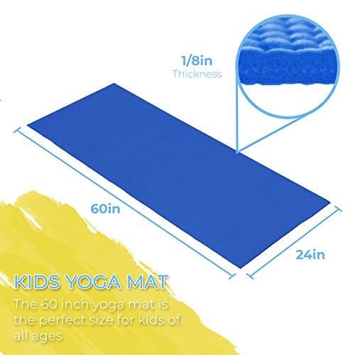 Hello Fit Kids Short Yoga Mat, 60X24X1/8 Inches, Easy To Clean, Non-Slip Exercise Mat, 10 Pack, Dark Blue #TOP3