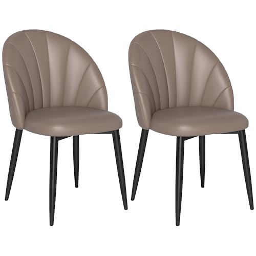 HOMCOM Set di 2 Sedie Sala da Pranzo, Sedie Cucina Moderne con Schienale a Conchiglia e Gambe in Metallo, Sedia in PU con Imbottita per Cucina, Camera da Letto, Ufficio e Soggiorno, Marrone